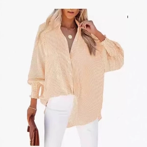 Women loose long sleeve striped casual beach cover-up shirt with oversized fit