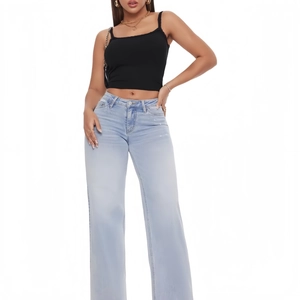Jean Femme Taille Haute Jambe Large Extensible Pantalon Denim Jambe Droite Coupe Large Décontracté Style Vintage Pour le Printemps