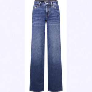Jean femme taille haute à jambe large bleu moyen avec finition délavée vintage