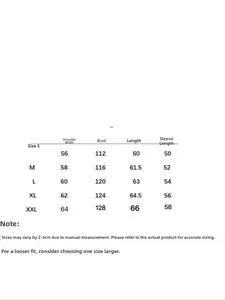 Size chart showing S to XXL measurements for the women's puffer jacket in centimeters