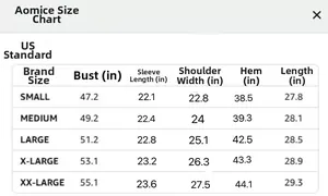 Detailed size chart for vintage washed denim hoodie in US regular inches from S to 2XL