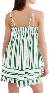 Close-up of smocked back detail on white and green striped summer camisole set