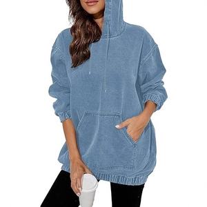 Retro snow wash oversized denim hoodie with drop shoulders and kangaroo pocket