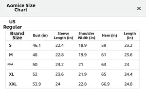 Detailed size chart for women's denim hooded jacket with measurements in inches