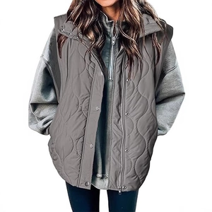 Women's autumn grey quilted vest set with matching long sleeve sweatshirt and high collar