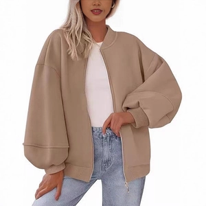 Dames Oversized Sweatshirt Jack met Rits Bomberjack Baseballkraag Losse Lantaarnmouwen Casual Effen Kleur Herfst Winter Jas