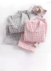 Quilted flannel pajama set for couples with warm diamond pattern and cozy cotton padding