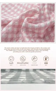 Detailed view of triple-layer quilted cotton fabric with warm air layer and plaid pattern