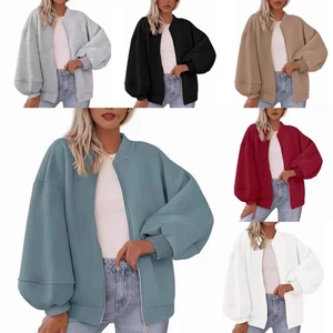 Casual dames baseballjack met lantaarnmouwen en ritssluiting in diverse kleuren