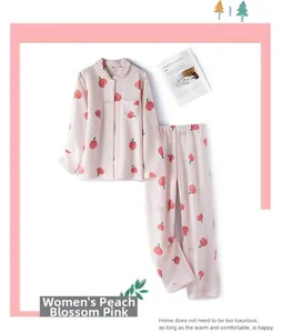 Detail of pink peach print quilted pajama set featuring soft textured diamond stitching