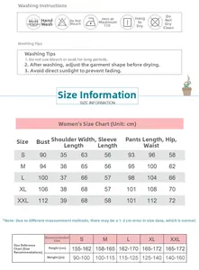 Detailed size chart for women three-layer cotton plaid pajamas set with washing guides