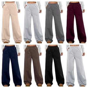 Damen Hohe Taille Weites Bein Jogginghose Fleece Gefüttert Baggy Sporthose Mit Knopfdekor Taschen Lässige Lockere Fleecehose