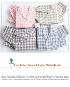 Detailaufnahme von weichem Flanell-Pyjamastoff mit Karo-Muster und flauschiger Textur