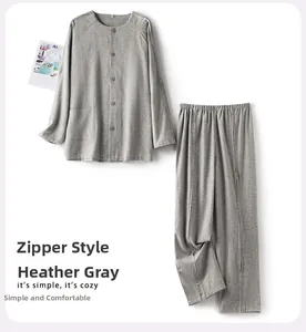 Detailed view of grey houndstooth adaptive nursing set with side zipper access