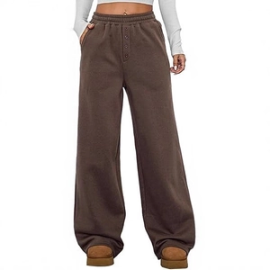 Damen Jogginghose mit hoher Taille und weitem Bein in Dunkelbraun mit Zierknöpfen