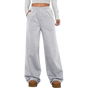 Damen Jogginghose mit hoher Taille und weitem Bein in Hellgrau mit elastischem Bund und Knopf