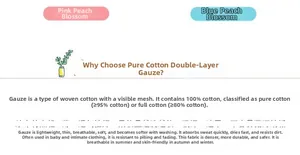 Detail card of 100% cotton double gauze fabric with pink and blue peach prints