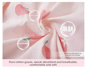 Macro shot of breathable pink cherry cotton gauze fabric showing soft texture and pattern