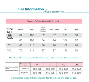 Tabella taglie dettagliata per set di abbigliamento per cure da donna dalla M alla XXL