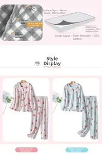 Three-layer quilted cotton pajamas with peach prints and soft 100% cotton inner lining