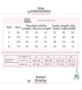 Detailed size guide table for women's cotton pajama set including S-XL measurements