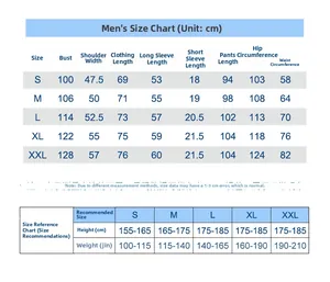Tableau détaillé des tailles pour pyjama homme en coton, allant de la taille S à XXL