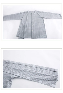 Close-up of blue gingham cotton nursing top with convenient side closure and easy-wear design