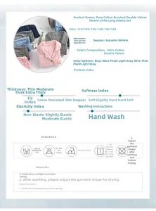 Detail specifications and size chart for 100% cotton double-brushed flannel pajama set
