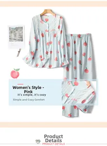 Close-up of peach print cotton pajamas with elegant white lace trim on the collar and sleeves