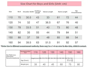 Detailed size chart for kids plaid cotton pajamas including height and age guides