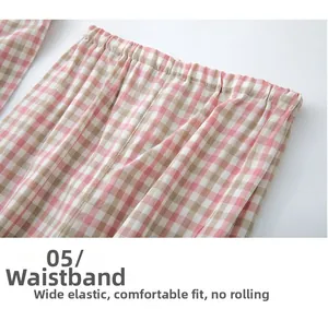 Pantalon de pyjama en coton à carreaux rose avec taille élastique large et douce