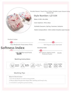 Detailed size chart and 100% cotton fabric specs for peach print pajama set