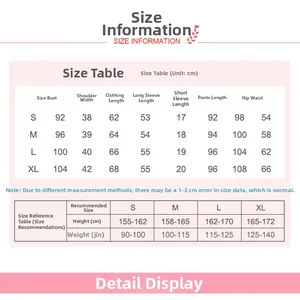 Tableau des tailles pour pyjama en coton à motif flamant rose avec mesures détaillées