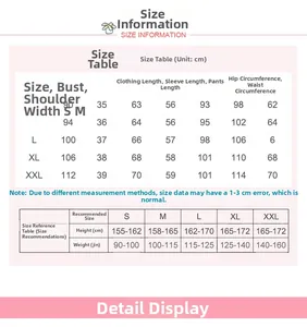 Detailed size chart for women's peach cotton pajama set with measurements and fit guide