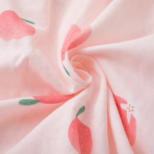 Women's cotton peach print long-sleeve pajamas set with breathable gauze fabric detail