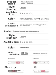 Detailed fabric specification for embroidered quilted cotton couple pajama sets