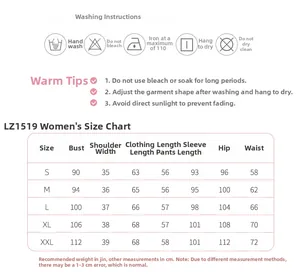 Detailed size chart for women's three-layer warm quilted cotton pajama set measurements