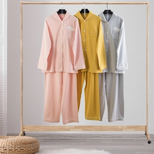 Damen 100% Baumwolle Gebürstete Pyjamas Süße Cartoon Stickerei Langarm Top Und Bottom Weiche Nachtwäsche Für Herbst Winter