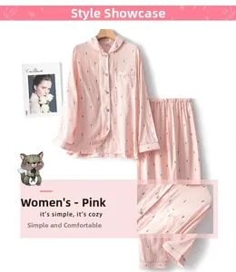 Detailed view of pink cotton pajamas featuring a small animal pattern and buttoned collar