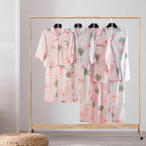 Pyjama en coton à motif flamant rose avec haut à manches longues et pantalon femme