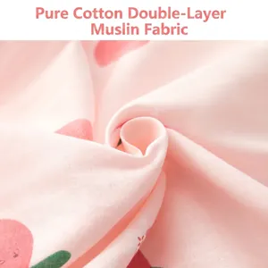 Pink peach print cotton double gauze pajama set fabric detail with soft breathable texture