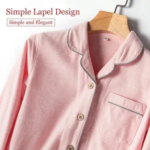Kids pink cotton flannel pajama top with classic lapel collar and chest pocket detail