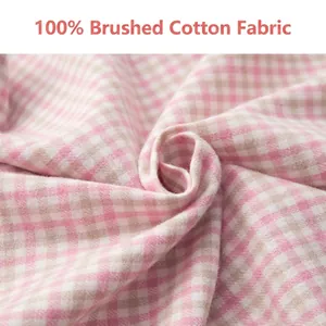 Schlafanzug-Set mit rosa-beigem Karomuster aus weichem, gebürstetem Baumwollstoff