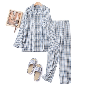 Pyjama en coton à carreaux pour couples avec chemise à manches longues et pantalon