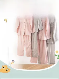Classic double-layer cotton gauze pajamas set in plaid patterns with button-up shirts