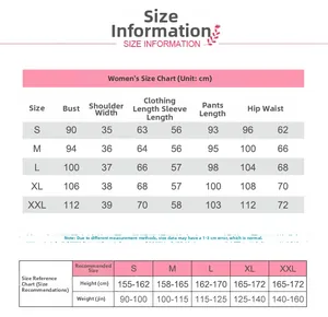 Detailed size chart for women cotton pajamas set including chest and length measurements