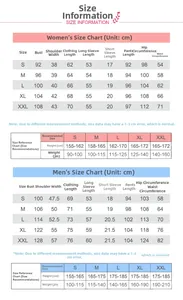 Detailed size information chart for cotton couple pajamas in Japanese minimalist style