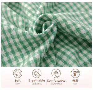 Detailed macro view of soft plaid cotton fabric with high breathability and skin-friendly texture
