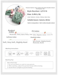 Detailed spec sheet for 100% cotton checkered pajamas with fabric parameters and washing tips