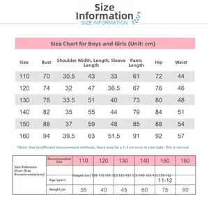 Size chart for kids brushed cotton plaid pajamas set with detailed body measurements